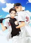  baseball baseball_bat baseball_cap baseball_mitt baseball_uniform brown_hair freckles hanai_azusa hat male_focus multiple_boys ookiku_furikabutte sportswear sumi_tooru tajima_yuuichirou 