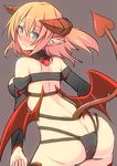  alternate_costume ass bad_id bad_pixiv_id blonde_hair breasts bridal_gauntlets demon_girl demon_horns demon_tail demon_wings green_eyes harness horns looking_at_viewer looking_back medium_breasts mizuhashi_parsee nahu short_hair solo succubus tail thighhighs touhou wings 