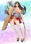 akagi_(kantai_collection) breasts brown_eyes brown_hair character_request cosine gloves japanese_clothes kantai_collection long_hair nipples pussy sandals uncensored wink 