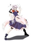  blade boots braid highres izayoi_sakuya knife maid maid_headdress red_eyes short_hair silver_hair solo touhou twin_braids versapro 