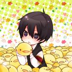  bad_id bad_pixiv_id bird brown_hair chibi chick flower_(symbol) hibari_kyouya hibird katekyo_hitman_reborn! male_focus sanada_nako solo too_many too_many_chicks 