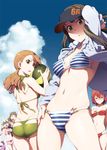  arm_up ass ass_visible_through_thighs ball bandeau beachball bikini blonde_hair blue_bikini breasts brown_eyes brown_hair cleavage cloud cover covering covering_one_breast day futaba_anzu green_bikini green_eyes hand_on_hip hat highres hood hoodie houjou_karen idolmaster idolmaster_cinderella_girls kamiya_nao layered_bikini long_hair looking_at_viewer medium_breasts multi-strapped_bikini multiple_girls murakami_tomoe navel open_clothes open_hoodie open_mouth pink_bikini ponytail red_bikini red_hair ribbon-trimmed_swimsuit ribbon_trim shibuya_rin short_hair sky striped striped_bikini striped_swimsuit stuffed_animal stuffed_bunny stuffed_toy swimsuit takemura_sesshuu thong_bikini turn_pale visor_cap whale_tail 