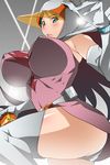 ass bare_shoulders belt blue_eyes boots breasts brown_hair cape covered_nipples elbow_gloves gatchaman gloves helmet huge_breasts jun_the_swan kunifuto panties short_hair solo thick_thighs thigh_boots thighhighs thighs underwear white_legwear white_panties 