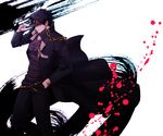  black_hair blood blood_splatter blue_eyes gakuran hat ichi9ichi jojo_no_kimyou_na_bouken kuujou_joutarou long_coat male_focus school_uniform solo 