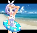  beach day hiiragi_tsukasa innertube lucky_star purple_eyes purple_hair rindou_(awoshakushi) school_swimsuit short_hair swimsuit white_school_swimsuit white_swimsuit 