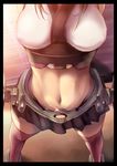  abs arms_behind_back bad_id bad_pixiv_id bare_shoulders breasts fukai_ryousuke head_out_of_frame kantai_collection large_breasts midriff miniskirt mutsu_(kantai_collection) navel red_legwear skirt solo stomach sweat thighhighs 