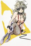  80s chains collar cuffs heels high_heels highres mon-mon_(miyazaki_kenjin) naked_suspenders official_art oldschool pantyhose silver_hair suspenders topless whip 