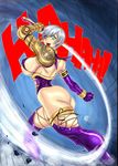  1girl ass breasts corset elbow_gloves gloves green_eyes highres isabella_valentine ivan_llanos large_breasts laughing open_mouth sideboob solo soul_calibur soulcalibur_iv white_hair 