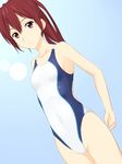  breasts competition_swimsuit error free! highres long_hair matsuoka_gou md5_mismatch one-piece_swimsuit ponytail red_eyes red_hair small_breasts swimsuit takafumi 