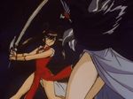  2girls 80s 90s animated animated_gif arm_guards armor battle black_hair braid brown_eyes brown_hair china_dress chinese_clothes dress female fight fighting hair_ornament hair_up kipao legs long_hair mamono_hunter_youko mano_youko multiple_girls oldschool qipao_dress side_slit sword twin_braids twintails very_long_hair weapon 