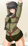  bangs bdsm black_hair blunt_bangs blush bondage bound braid breast_bondage crotch_rope hair_over_shoulder hime_cut kantai_collection kitakami_(kantai_collection) long_hair neckerchief nokishita_kumoemon red_rope restrained rope school_uniform serafuku shibari shibari_over_clothes sidelocks single_braid 