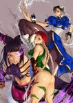  3girls ass black_hair blonde_hair braid breasts cammy_white capcom chun-li han_juri kazakami_yuu large_breasts multiple_girls pigtails street_fighter street_fighter_iv twin_braids 