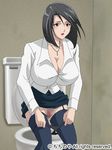  baku_chichi_bomb bakunyuu bakunyuu_bomb black_hair breasts brown_eyes censored huge_breasts lowres teacher toilet wakatsuki_risa 