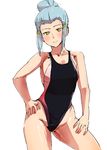  bathyscaphe blue_hair competition_swimsuit hair_bun moyashi_koubou narue_no_sekai one-piece_swimsuit short_hair swimsuit yellow_eyes 