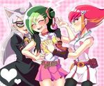  blush cathy_(yuu-gi-ou_zexal) glasses groping lowres mizuki_kotori multicolored_hair multiple_girls silver_hair two-tone_hair yuu-gi-ou yuu-gi-ou_zexal 