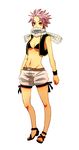 bare_shoulders bra cofe fairy_tail genderswap lingerie natsu_dragneel pink_hair sandals scarf shorts simple_background sleeveless solo spiked_hair underwear vest wristband yellow_eyes 