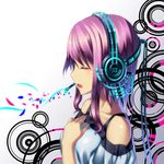  bare_shoulders closed_eyes hand_on_own_chest headphones izumi_sai long_hair megurine_luka open_mouth profile purple_hair solo vocaloid 