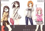  5_nenme_no_houkago black_hair blue_eyes dress kantoku long_hair miyaguchi_hiromi miyaguchi_kanna miyaguchi_kei orange_hair pink_eyes pink_hair shizuku_(kantoku) short_hair skirt 