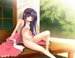  bad_id bad_pixiv_id bamboo bamboo_forest bare_shoulders barefoot bikini black_hair flat_chest forest hanao_(kuma-tan_flash!) hand_on_hip houraisan_kaguya lingerie long_hair nature o-ring o-ring_top off_shoulder porch red_eyes sitting solo swimsuit touhou underwear veranda 