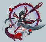  black_hair blood breasts highres hood hoodie medium_breasts original red_hair sideboob solo thighhighs utu_(ldnsft) white_legwear 