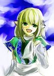  blonde_hair green_eyes mizuhashi_parsee open_mouth pointy_ears sketch smile solo touhou tsurukame 