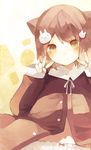  &gt;_&lt; :&gt; :3 animal_ears bad_id bad_pixiv_id blush brown_eyes brown_hair bunny closed_eyes coat hair_ornament nekotewi original pink_hair sleeves_past_wrists solo v x3 yellow_eyes 