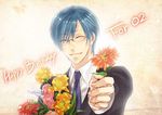  blue_hair flowers glasses kaito tie vocaloid 