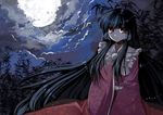  bamboo bamboo_forest black_hair cloud esythqua forest full_moon houraisan_kaguya long_hair looking_at_viewer moon nature night night_sky red_eyes sidelocks sky solo touhou very_long_hair wide_sleeves 