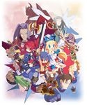  6+boys baal_(disgaea) blonde_hair blue_hair boots bow brown_hair carter_(disgaea) demon demon_girl disgaea earrings etna flonne gloves gordon_(disgaea) green_hair harada_takehito heart hoggmeister_(disgaea) jennifer_(disgaea) jewelry kurtis_(disgaea) laharl lamington_(disgaea) maderas_(disgaea) makai_senki_disgaea mid-boss_(disgaea) monster multiple_boys multiple_girls prinny purple_hair red_hair red_shorts shoes shorts silver_hair sword thursday_(disgaea) vulcanus_(disgaea_1) weapon 