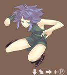 bare_shoulders blue_eyes boots fighting_stance hama_(22ji_kara_24ji) jumping original purple_hair solo wristband 