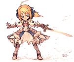  ahoge armor armored_dress artoria_pendragon_(all) bad_id bad_pixiv_id blonde_hair blue_eyes blush chibi dress fate/stay_night fate/unlimited_codes fate_(series) highres rondo_bell saber saber_lily sketch solo sword weapon 