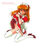  blue_eyes bow bow_panties dress dress_lift frills high_heels long_hair maid midriff neon_genesis_evangelion open_mouth orange_hair panties red_dress shibata_masahiro shoes solo souryuu_asuka_langley thighhighs underwear white_legwear white_panties 