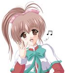  brown_eyes brown_hair cosplay kanon long_hair lowres musical_note non-web_source ponytail school_uniform solo 