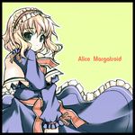  alice_margatroid blonde_hair character_name green_eyes hairband kaneru simple_background solo touhou 