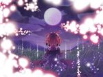  absurdres blonde_hair capelet field flower flower_field from_behind full_moon glowing hair_ribbon highres lily_of_the_valley medicine_melancholy mito_(calcomer) moon ribbon short_hair solo standing touhou wallpaper 