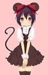  animal_ears bad_id bad_pixiv_id bamboo_blade bob_cut bow cosplay dress hijiki_(hijikini) kawazoe_tamaki mouse_ears mouse_tail purple_eyes purple_hair short_hair solo tail thighhighs zettai_ryouiki 