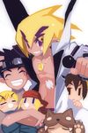  2boys akutare_(disgaea) artist_request baby blonde_hair blue_eyes brother_and_sister brown_eyes brown_hair character_request disgaea family makai_senki_disgaea_2 multiple_boys official_art purple_eyes saber_kitty_(disgaea) siblings smile 