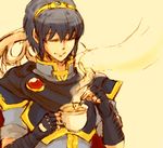  artist_request blue_hair fire_emblem fire_emblem:_monshou_no_nazo gloves lowres male_focus marth smile solo tea tiara 