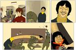  3boys asian comic fanboys_(comic) grin horror_(theme) janet_kim miyamoto_shigeru multiple_boys multiple_girls rokurokubi silent_comic smile stretched_limb third-party_edit turtleneck what 