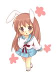  animal_ears asahina_mikuru brown_hair bunny_ears chibi kita_high_school_uniform long_hair sakuramori_sumomo school_uniform serafuku solo suzumiya_haruhi_no_yuuutsu 