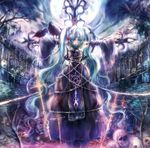  aqua_hair blue_eyes cross hatsune_miku long_hair moon onineko skull solo thorns twintails very_long_hair vocaloid 