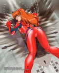  against_wall ass blue_eyes from_behind long_hair looking_back neon_genesis_evangelion orange_hair plugsuit shibata_masahiro solo souryuu_asuka_langley 