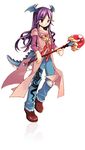  denim dragon_(trickster) jeans lowres pants purple_eyes purple_hair solo staff trickster wings 