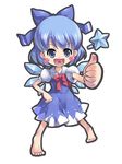  bad_id bad_pixiv_id barefoot chibi cirno heart ice_sculpture morujii solo thumbs_up touhou 