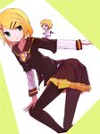  1girl bad_id bad_pixiv_id blonde_hair green_eyes inaeda_kei kagamine_len kagamine_rin miniboy necktie pantyhose project_diva_(series) project_diva_f smile uniform vocaloid 