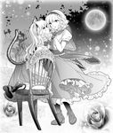  alice_margatroid animal_ears bad_id bad_pixiv_id blush cat_ears cat_tail chair couple eye_contact flower full_moon greyscale highres imminent_kiss kemonomimi_mode kirisame_marisa kneeling long_hair looking_at_another monochrome moon multiple_girls night night_sky no_hat no_headwear ofuton_zeb pantyhose rose short_hair sky sparkle standing tail touhou yuri 