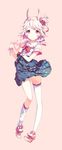  animal_ears asymmetrical_legwear blush bracelet bunny_ears h2so4 hair_ornament heart heart_hands jewelry kneehighs original pink_hair ponytail red_eyes school_uniform serafuku shoes short_hair side_ponytail skirt smile sneakers solo thighhighs white_legwear 