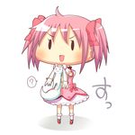  ? blush chibi commentary_request error_musume girl_holding_a_cat_(kantai_collection) gloves hair_ribbon kaname_madoka kantai_collection kyubey magical_girl mahou_shoujo_madoka_magica na!_(na'mr) open_mouth parody pink_hair ribbon short_twintails smile twintails 