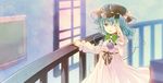  album_cover alternate_costume chaba_(hortensia) cover green_eyes hat hat_ribbon heart heart_of_string komeiji_koishi long_sleeves nightgown one_eye_closed open_mouth railing ribbon rubbing_eyes silver_hair sleepy solo stairs third_eye touhou window 