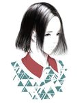  black_hair collared_shirt face highres md5_mismatch monochrome nocchi_(perfume) oumoto_ayano patterned perfume portrait real_life shirt short_hair simple_background solo sousou_(sousouworks) spot_color upper_body white_background 